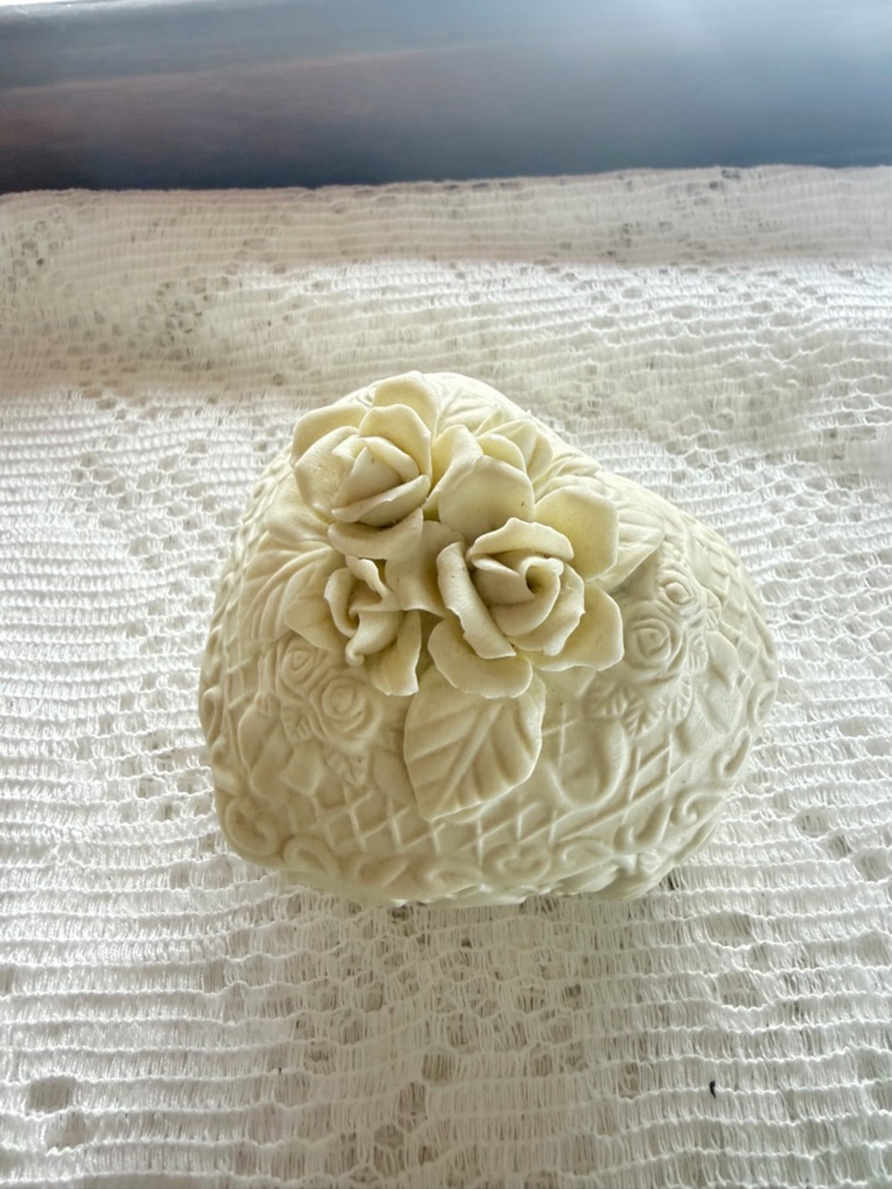 Cream Heart Trinket Box with Rose Detail